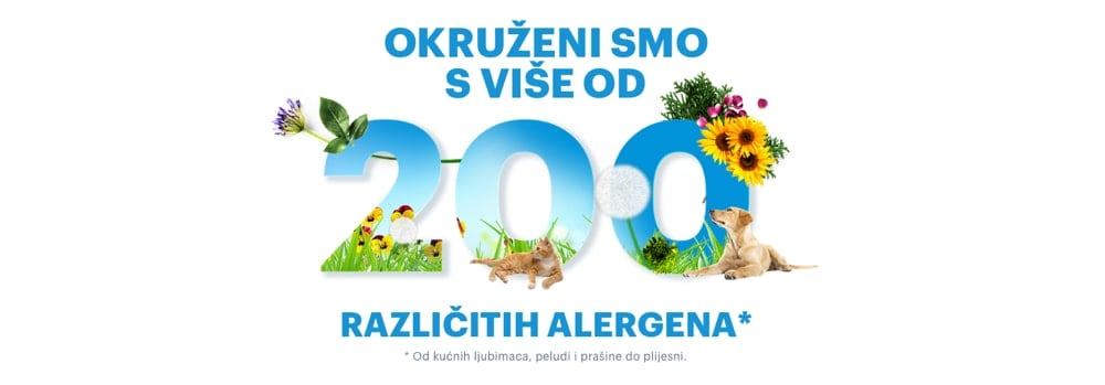Buket cvijeća s natpisom na vrhu: „Okruženi smo s više od 200 različitih alergena.“